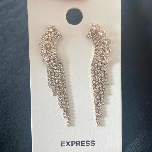 Gold Tone Rhinestone Fringe Tassel Drop Earrings - Picture 1 of 4
